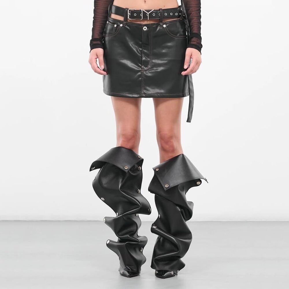 ⚡Women's Black Knee High Boots Stiletto Boots Pointed Toe High Heels Wide Calf - Picture 5 of 6